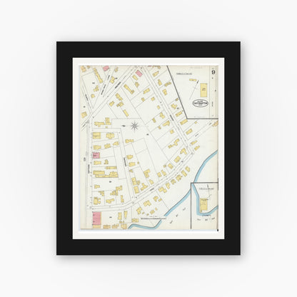 Old map wall art mockup — black gallery frame with white mat — Sanborn Fire Insurance Map from East Hampton, Hampshire County, Massachusetts (1902), Sheet #0009
