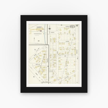 Old map wall art mockup — black gallery frame with white mat — Sanborn Fire Insurance Map from Marinette, Marinette County, Wisconsin (1910), Sheet #0037