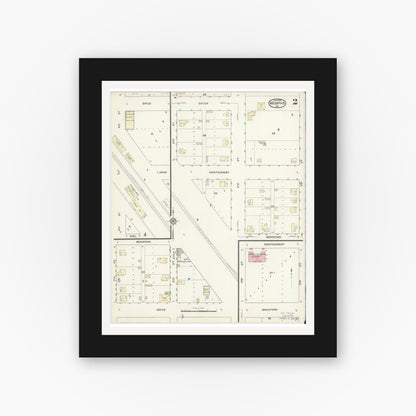 Old map wall art mockup — black gallery frame with white mat — Sanborn Fire Insurance Map from Memphis, Hall County, Texas (1914), Sheet #0002