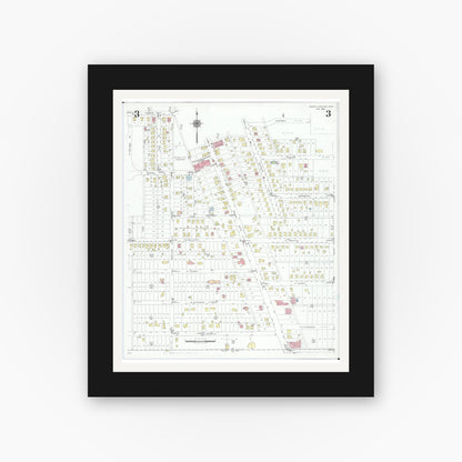 Old map wall art mockup — black gallery frame with white mat — Sanborn Fire Insurance Map from North Canton, Stark County, Ohio (1948), Sheet #0003
