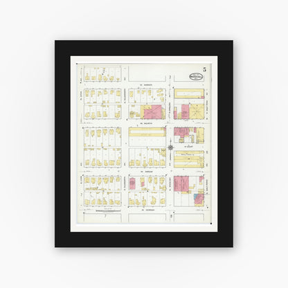Old map wall art mockup — black gallery frame with white mat — Sanborn Fire Insurance Map from Marshall, Saline County, Missouri (1917), Sheet #0005