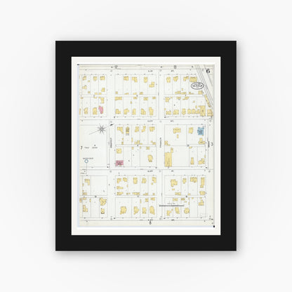 Old map wall art mockup — black gallery frame with white mat — Sanborn Fire Insurance Map from De Kalb, De Kalb County, Illinois (1905), Sheet #0006