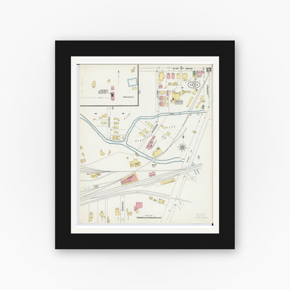 Old map wall art mockup — black gallery frame with white mat — Sanborn Fire Insurance Map from Xenia, Greene County, Ohio (1901), Sheet #0015