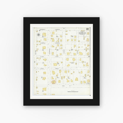 Old map wall art mockup — black gallery frame with white mat — Sanborn Fire Insurance Map from Greenville, Hunt County, Texas (1903), Sheet #0013