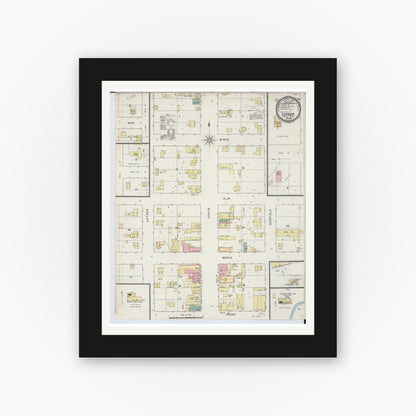 Old map wall art mockup — black gallery frame with white mat — Sanborn Fire Insurance Map from Luther, Lake County, Michigan (1894), Sheet #0001