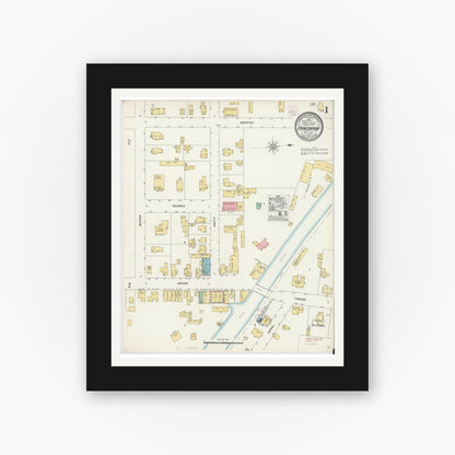 Old map wall art mockup — black gallery frame with white mat — Sanborn Fire Insurance Map from Spencerport, Monroe County, New York (1905) - Complete Map Set