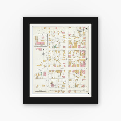 Old map wall art mockup — black gallery frame with white mat — Sanborn Fire Insurance Map from Germantown, Montgomery County, Ohio (1899), Sheet #0002