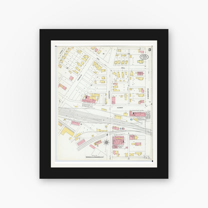 Old map wall art mockup — black gallery frame with white mat — Sanborn Fire Insurance Map from Tiffin, Seneca County, Ohio (1901), Sheet #0003