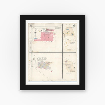 Old map wall art mockup — black gallery frame with white mat — Sanborn Fire Insurance Map from Michigan City, La Porte County, Indiana (1948), Sheet #0039