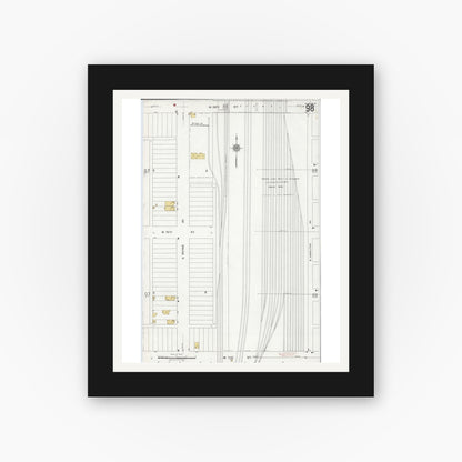 Old map wall art mockup — black gallery frame with white mat — Sanborn Fire Insurance Map from Chicago, Cook County, Illinois (1920), Sheet #0098