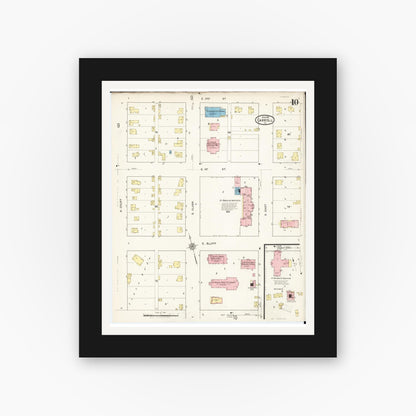 Old map wall art mockup — black gallery frame with white mat — Sanborn Fire Insurance Map from Carroll, Carroll County, Iowa (1915), Sheet #0010