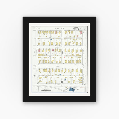 Old map wall art mockup — black gallery frame with white mat — Sanborn Fire Insurance Map from Portland, Jay County, Indiana (1920), Sheet #0007