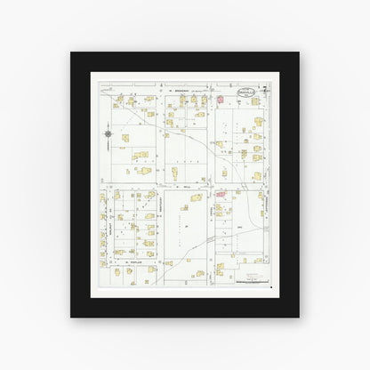 Old map wall art mockup — black gallery frame with white mat — Sanborn Fire Insurance Map from Danville, Hendricks County, Indiana (1920), Sheet #0007