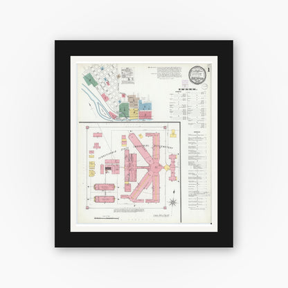 Old map wall art mockup — black gallery frame with white mat — Sanborn Fire Insurance Map from Huntingdon, Huntingdon County, Pennsylvania (1901), Sheet #0001