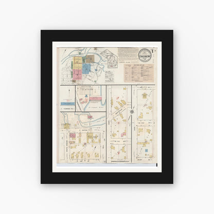 Old map wall art mockup — black gallery frame with white mat — Sanborn Fire Insurance Map from Constantine, Saint Joseph County, Michigan (1932), Sheet #0001