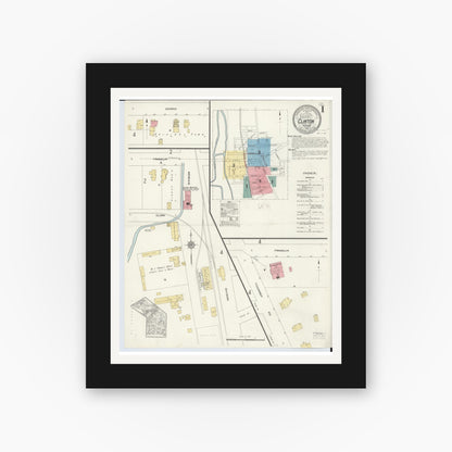 Old map wall art mockup — black gallery frame with white mat — Sanborn Fire Insurance Map from Clinton, Lenawee County, Michigan (1912) - Complete Map Set