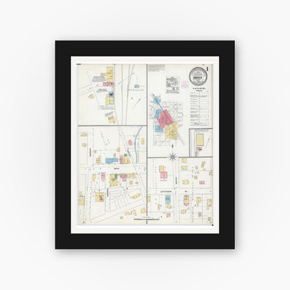 Old map wall art mockup — black gallery frame with white mat — Sanborn Fire Insurance Map from Warren, Jo Daviess County, Illinois (1904) - Complete Map Set