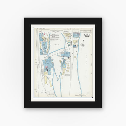 Old map wall art mockup — black gallery frame with white mat — Sanborn Fire Insurance Map from Batavia, Kane County, Illinois (1891), Sheet #0007