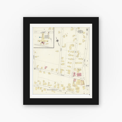 Old map wall art mockup — black gallery frame with white mat — Sanborn Fire Insurance Map from Orange, Franklin County, Massachusetts (1911), Sheet #0002