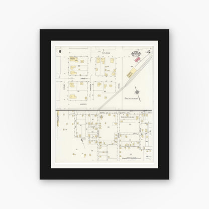 Old map wall art mockup — black gallery frame with white mat — Sanborn Fire Insurance Map from Madison, Madison County, Florida (1924), Sheet #0006