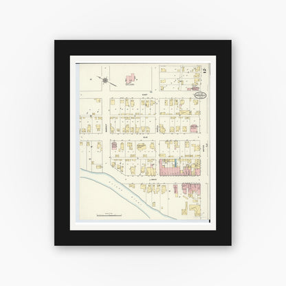 Old map wall art mockup — black gallery frame with white mat — Sanborn Fire Insurance Map from Prospect, Marion County, Ohio (1910), Sheet #0002