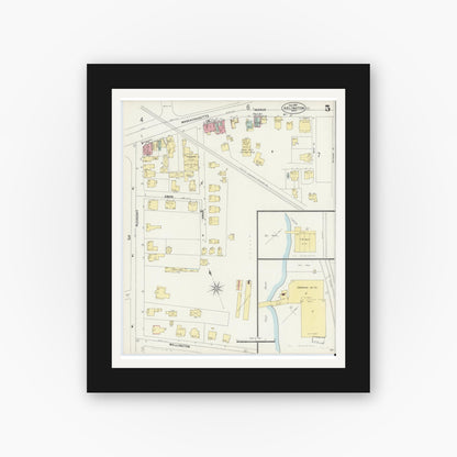 Old map wall art mockup — black gallery frame with white mat — Sanborn Fire Insurance Map from Arlington, Middlesex County, Massachusetts (1897), Sheet #0005