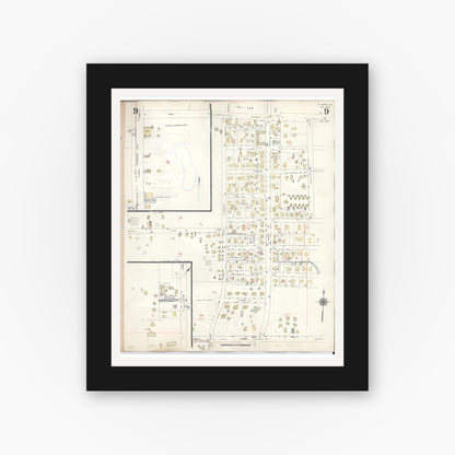 Old map wall art mockup — black gallery frame with white mat — Sanborn Fire Insurance Map from Kilgore, Gregg County, Texas (1950), Sheet #0009