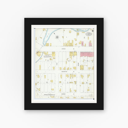 Old map wall art mockup — black gallery frame with white mat — Sanborn Fire Insurance Map from Lakeview, Montcalm County, Michigan (1899), Sheet #0002