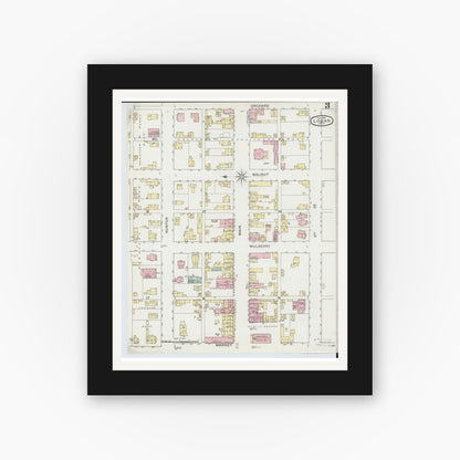 Old map wall art mockup — black gallery frame with white mat — Sanborn Fire Insurance Map from Logan, Hocking County, Ohio (1893), Sheet #0003