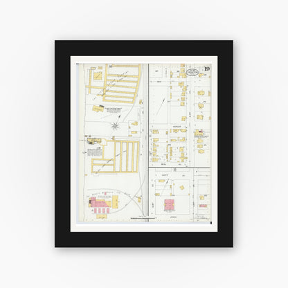 Old map wall art mockup — black gallery frame with white mat — Sanborn Fire Insurance Map from Ironton, Lawrence County, Ohio (1900), Sheet #0019