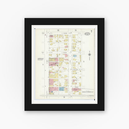 Old map wall art mockup — black gallery frame with white mat — Sanborn Fire Insurance Map from Marion, Marion County, Ohio (1914), Sheet #0007