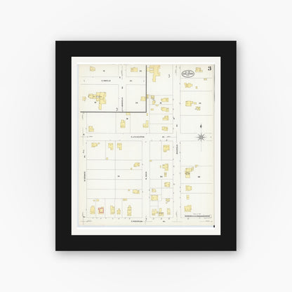 Old map wall art mockup — black gallery frame with white mat — Sanborn Fire Insurance Map from Orlando, Orange County, Florida (1908), Sheet #0003