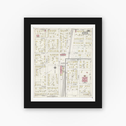 Old map wall art mockup — black gallery frame with white mat — Sanborn Fire Insurance Map from Champaign, Champaign County, Illinois (1915), Sheet #0020