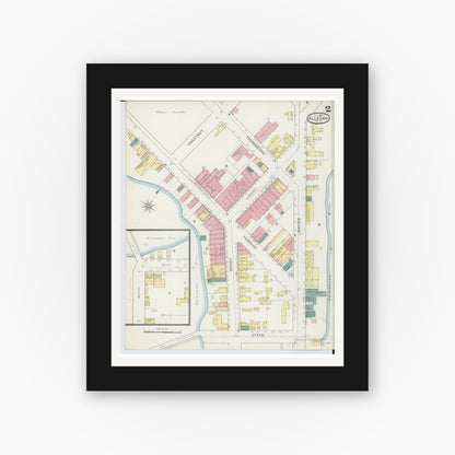 Old map wall art mockup — black gallery frame with white mat — Sanborn Fire Insurance Map from Allegan, Allegan County, Michigan (1893), Sheet #0002