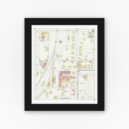 Old map wall art mockup — black gallery frame with white mat — Sanborn Fire Insurance Map from Ashland, Ashland County, Ohio (1899), Sheet #0002