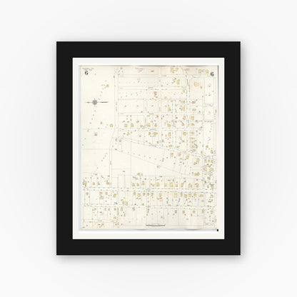 Old map wall art mockup — black gallery frame with white mat — Sanborn Fire Insurance Map from Rockwall, Rockwall County, Texas (1945), Sheet #0006