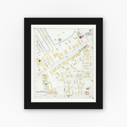 Old map wall art mockup — black gallery frame with white mat — Sanborn Fire Insurance Map from Menominee, Menominee County, Michigan (1901), Sheet #0017