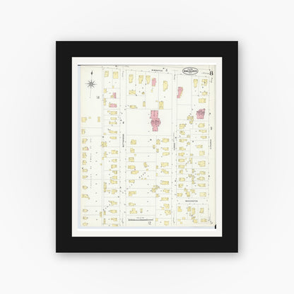 Old map wall art mockup — black gallery frame with white mat — Sanborn Fire Insurance Map from Bowling Green, Wood County, Ohio (1908), Sheet #0008
