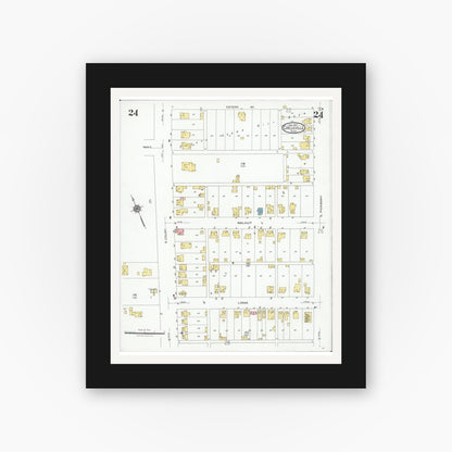 Old map wall art mockup — black gallery frame with white mat — Sanborn Fire Insurance Map from Circleville, Pickaway County, Ohio (1927), Sheet #0024