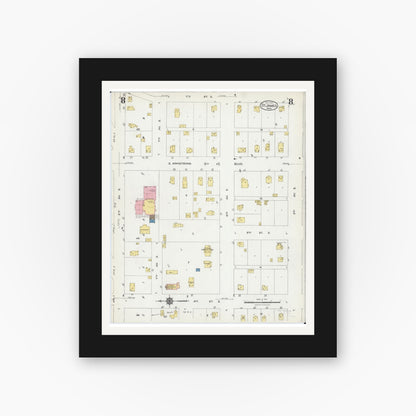 Old map wall art mockup — black gallery frame with white mat — Sanborn Fire Insurance Map from Saint James, Watonwan County, Minnesota (1924), Sheet #0008