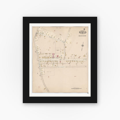 Old map wall art mockup — black gallery frame with white mat — Sanborn Fire Insurance Map from West Middlesex, Mercer County, Pennsylvania (1937), Sheet #0006