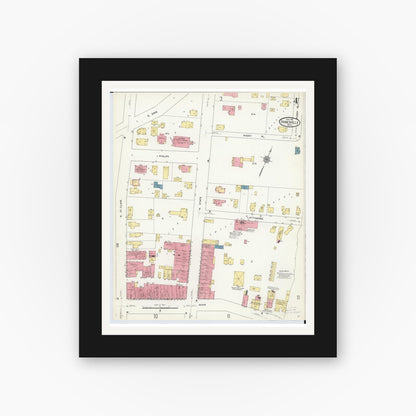 Old map wall art mockup — black gallery frame with white mat — Sanborn Fire Insurance Map from Painesville, Lake County, Ohio (1911), Sheet #0004