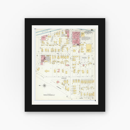 Old map wall art mockup — black gallery frame with white mat — Sanborn Fire Insurance Map from Middletown, Butler County, Ohio (1907), Sheet #0016
