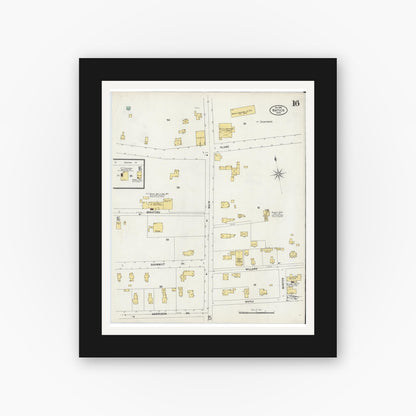 Old map wall art mockup — black gallery frame with white mat — Sanborn Fire Insurance Map from Natick, Middlesex County, Massachusetts (1899), Sheet #0016
