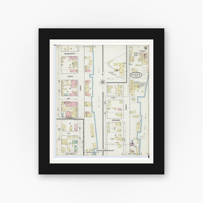 Old map wall art mockup — black gallery frame with white mat — Sanborn Fire Insurance Map from Saint Clair, Saint Clair County, Michigan (1890), Sheet #0002