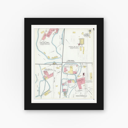 Old map wall art mockup — black gallery frame with white mat — Sanborn Fire Insurance Map from Carthage, Jefferson County, New York (1908), Sheet #0012
