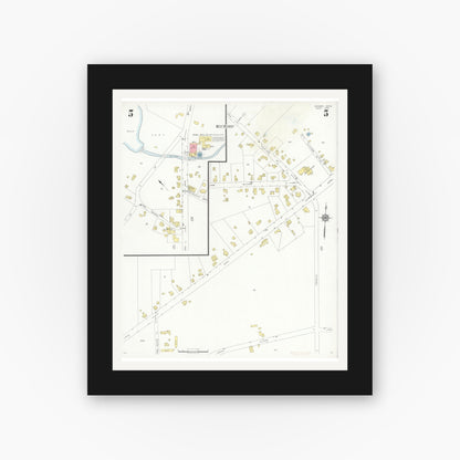 Old map wall art mockup — black gallery frame with white mat — Sanborn Fire Insurance Map from Medway, Norfolk County, Massachusetts (1933), Sheet #0005