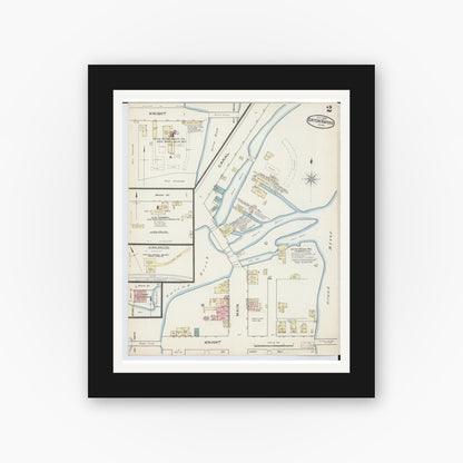 Old map wall art mockup — black gallery frame with white mat — Sanborn Fire Insurance Map from Eaton Rapids, Eaton County, Michigan (1886), Sheet #0002