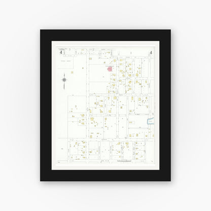 Old map wall art mockup — black gallery frame with white mat — Sanborn Fire Insurance Map from Rockwall, Rockwall County, Texas (1934), Sheet #0004