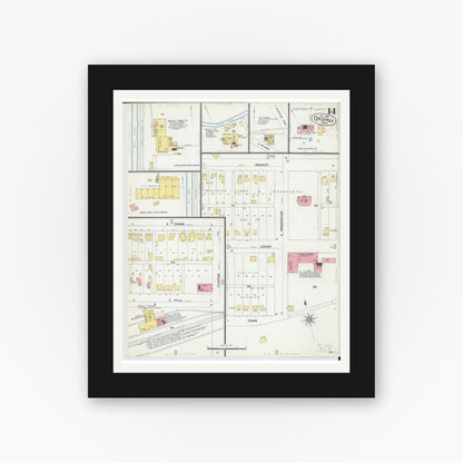 Old map wall art mockup — black gallery frame with white mat — Sanborn Fire Insurance Map from Circleville, Pickaway County, Ohio (1899), Sheet #0014